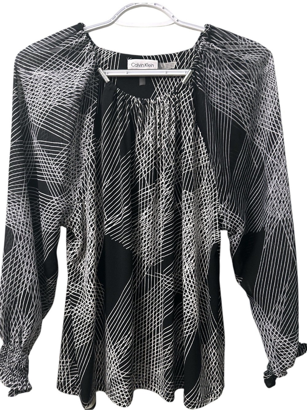 Calvin Klein Black & White Abstract Print Long Sleeve Blouse Size S